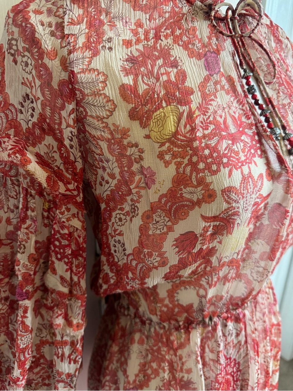 The Kooples Sunrise Chili Pepper Boho Floral Maxi Dress Beads Size 1 (US 4) NWT - Picture 11 of 12